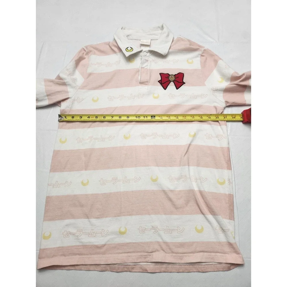 Sailor Moon Polo Shirt Womens XL Pink Stripe Long Sleeve BoxLunch Anime Cosplay